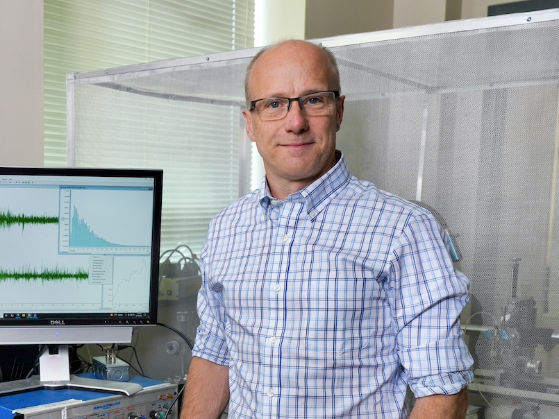 David Devilries works in his lab on the Stratford campus.